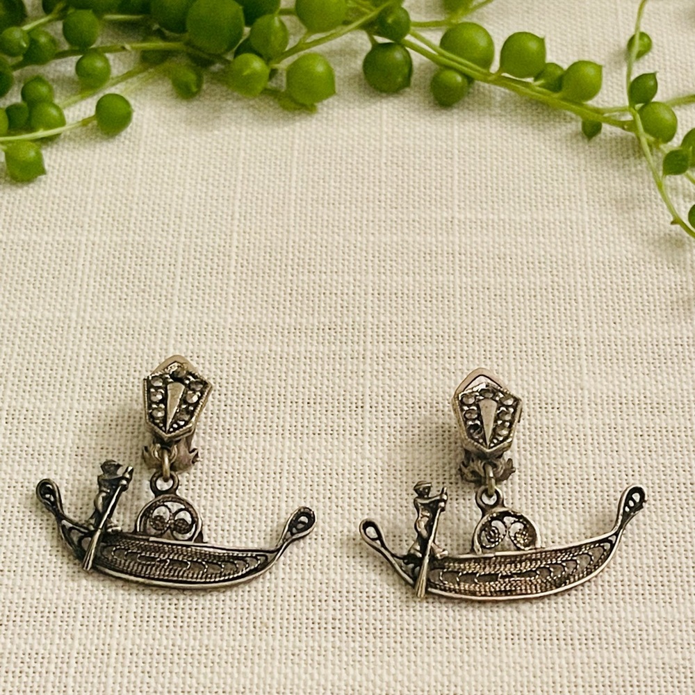 Vintage Sterling Silver Marcasite Clip Earrings